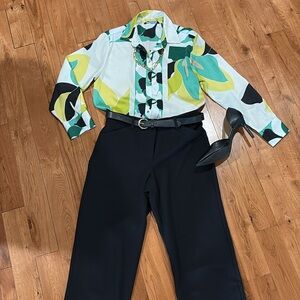 Zara Floral Blouse- Green, Yellow, and Black
